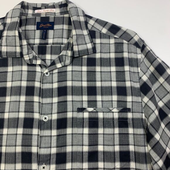 Good Man Shirt Men Medium Charcoal White Western Long Sleeve Checkered Button Up - Picture 3 of 9